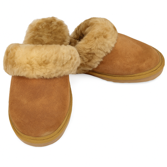 Sheepskin Wool Womens Slippers Scuffs Slip On Winter Ugg Slippers in Chestnut - 6