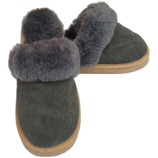 100% Sheepskin Moccasin Slippers Winter Genuine Scuffs Slip On Mens Womens - Grey (with fur) - 6