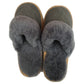 100% Sheepskin Moccasin Slippers Winter Genuine Scuffs Slip On Mens Womens - Grey (with fur) - 6