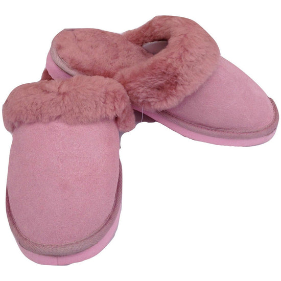 100% Sheepskin Moccasin Slippers Winter Genuine Scuffs Slip On Mens Womens - Pink (with fur) - 8