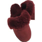 100% Sheepskin Moccasin Slippers Winter Genuine Scuffs Slip On Mens Womens - Red (with fur) - 8