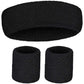 WRISTBAND & HEADBAND SET Tennis Terry Towelling Cotton Sweat Band Team Gym  - Black