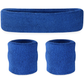 WRISTBAND & HEADBAND SET Tennis Terry Towelling Cotton Sweat Band Team Gym  - Blue