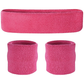 WRISTBAND & HEADBAND SET Tennis Terry Towelling Cotton Sweat Band Team Gym  - Hot Pink