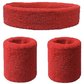 WRISTBAND & HEADBAND SET Tennis Terry Towelling Cotton Sweat Band Team Gym  - Red