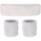 WRISTBAND & HEADBAND SET Tennis Terry Towelling Cotton Sweat Band Team Gym  - White