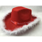 CHRISTMAS HAT Wide Brim Santa Xmas Party Costume Cowboy Fedora Red Fur Cap