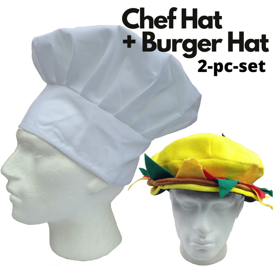 2pcs Set Chefs Hat Baker Cap + Burger Hat Funny Halloween Costume Party Accessory