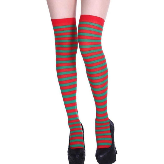 Christmas Over The Knee Socks Red Green Xmas Candy Cane Striped Socks Elf