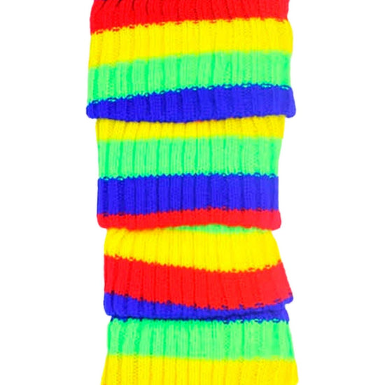 RAINBOW LEG WARMERS High Knitted Womens Neon Party Knit Ankle Socks 80s Dance - Rainbow