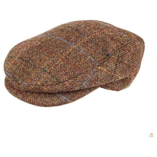 DENTS Abraham Moon Tweed Flat Cap Wool Ivy Hat Driving Cabbie Quilted 1-3038 - Chestnut - X-Large