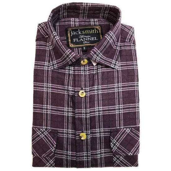 Mens Flannelette Shirt 100% Cotton Check Authentic Flannel Long Sleeve Vintage - Burgundy - S