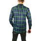 Mens Flannelette Long Sleeve Shirt 100% Cotton Check Authentic Flannel - Full Placket - Green - L