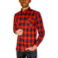 Mens Flannelette Long Sleeve Shirt 100% Cotton Check Authentic Flannel - Full Placket - Red - L