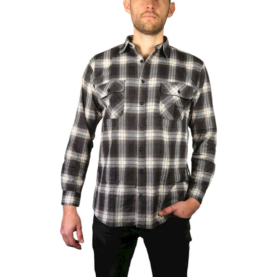 Mens Flannelette Long Sleeve Shirt 100% Cotton Check Authentic Flannel - Full Placket - Black - XXL