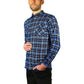 Mens Flannelette Long Sleeve Shirt 100% Cotton Check Authentic Flannel - Full Placket - Turquoise/Black - M