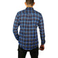 Mens Flannelette Long Sleeve Shirt 100% Cotton Check Authentic Flannel - Full Placket - Turquoise/Black - XL