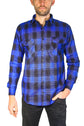 Mens Flannelette Long Sleeve Shirt 100% Cotton Check Authentic Flannel - Full Placket - Royal Blue  - L