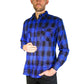 Mens Flannelette Long Sleeve Shirt 100% Cotton Check Authentic Flannel - Full Placket - Royal Blue  - M