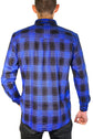 Mens Flannelette Long Sleeve Shirt 100% Cotton Check Authentic Flannel - Full Placket - Royal Blue  - XL