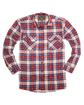 Mens Flannelette Long Sleeve Shirt 100% Cotton Check Authentic Flannel - Full Placket - Navy/Red/White - L