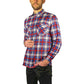 Mens Flannelette Long Sleeve Shirt 100% Cotton Check Authentic Flannel - Full Placket - Navy/Red/White - S