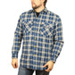 Mens Flannelette Long Sleeve Shirt 100% Cotton Check - Full Placket - Spanish Blue - L
