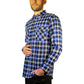 Mens 100% Cotton Flannelette Shirt Long Sleeve Check Authentic Flannel - Denim - 9XL