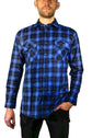 Mens 100% Cotton Flannelette Shirt Long Sleeve Check Authentic Flannel - Blue - XXL