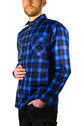 Mens 100% Cotton Flannelette Shirt Long Sleeve Check Authentic Flannel - Blue - XXL