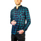 Mens 100% Cotton Flannelette Shirt Long Sleeve Check Authentic Flannel - Green/Navy - 4XL