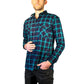 Mens 100% Cotton Flannelette Shirt Long Sleeve Check Authentic Flannel - Green/Navy - 6XL