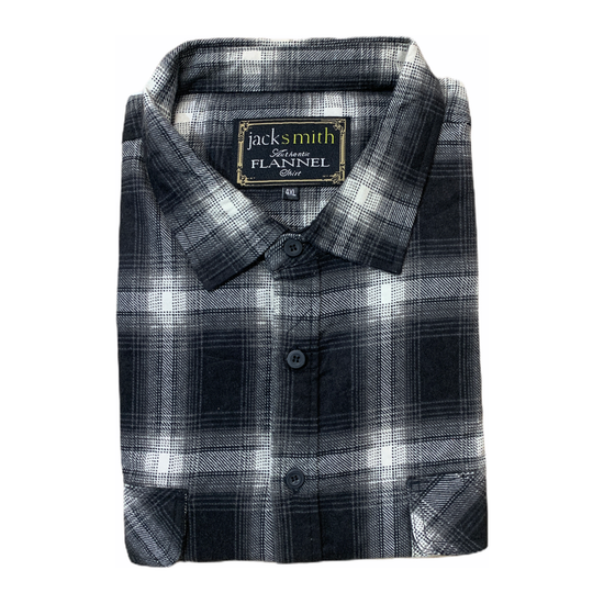 Mens Flannelette Long Sleeve Shirt 100% Cotton Authentic Flannel - Half Placket - Black - 6XL
