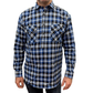 Mens Flannelette Long Sleeve Pullover Shirt 100% Cotton Flannel - Half Placket - Blue/Black - 6XL