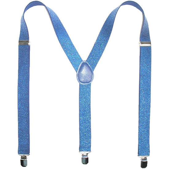 GLITTER SPARKLE SUSPENDERS Braces Clipon Elastic Y-Back Slim Adjustable  - Sky Blue (Glitter)