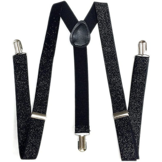 GLITTER SPARKLE SUSPENDERS Braces Clipon Elastic Y-Back Slim Adjustable  - Black (Glitter)