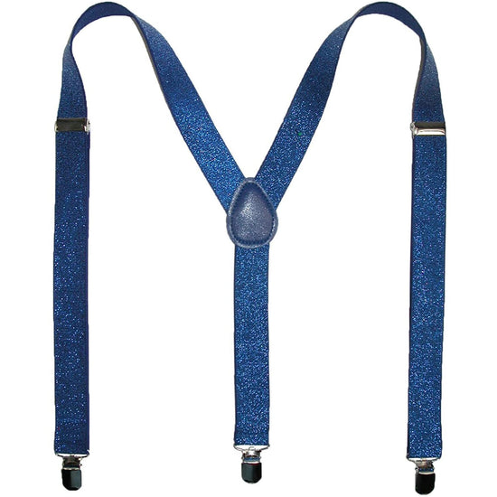 GLITTER SPARKLE SUSPENDERS Braces Clipon Elastic Y-Back Slim Adjustable  - Blue (Glitter)