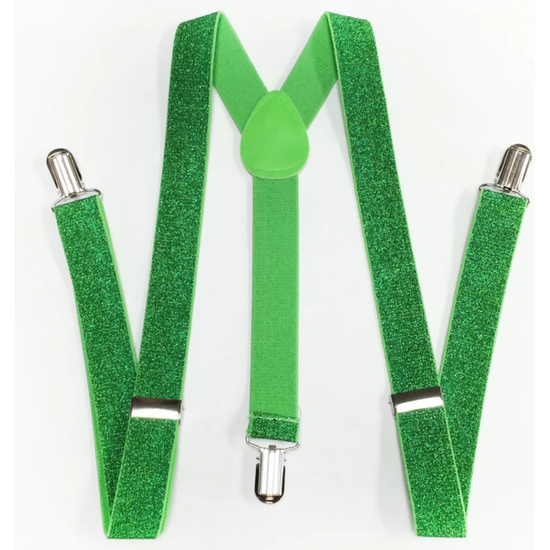 GLITTER SPARKLE SUSPENDERS Braces Clipon Elastic Y-Back Slim Adjustable  - Green (Glitter)