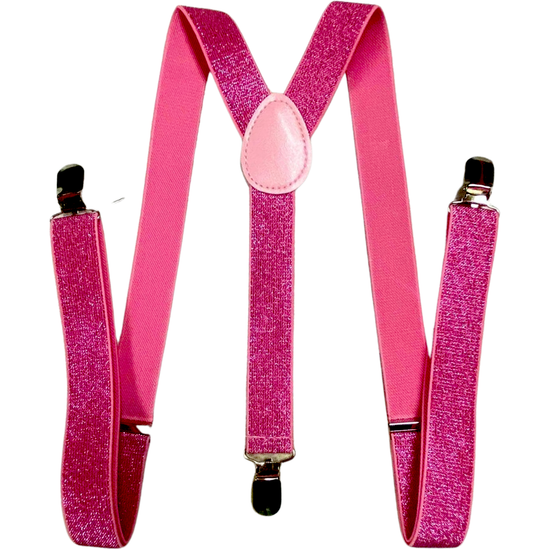 GLITTER SPARKLE SUSPENDERS Braces Clipon Elastic Y-Back Slim Adjustable  - Hot Pink (Glitter)