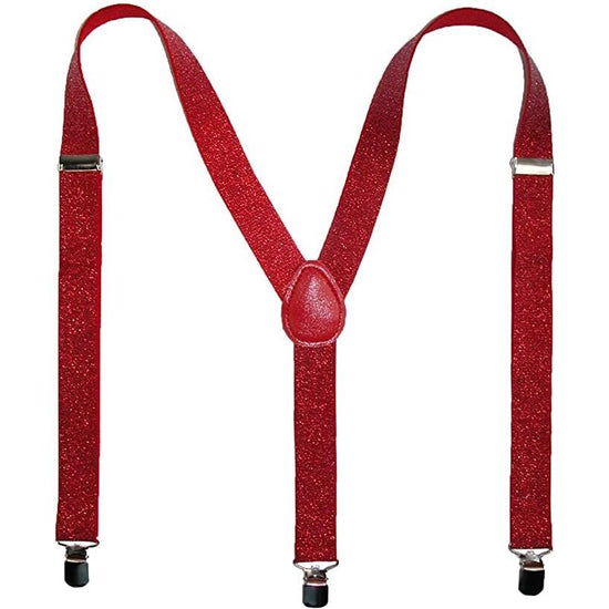 GLITTER SPARKLE SUSPENDERS Braces Clipon Elastic Y-Back Slim Adjustable  - Red (Glitter)