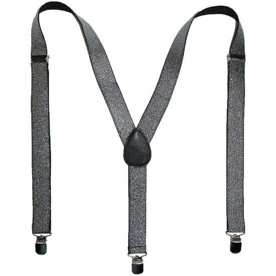 GLITTER SPARKLE SUSPENDERS Braces Clipon Elastic Y-Back Slim Adjustable  - Silver (Glitter)