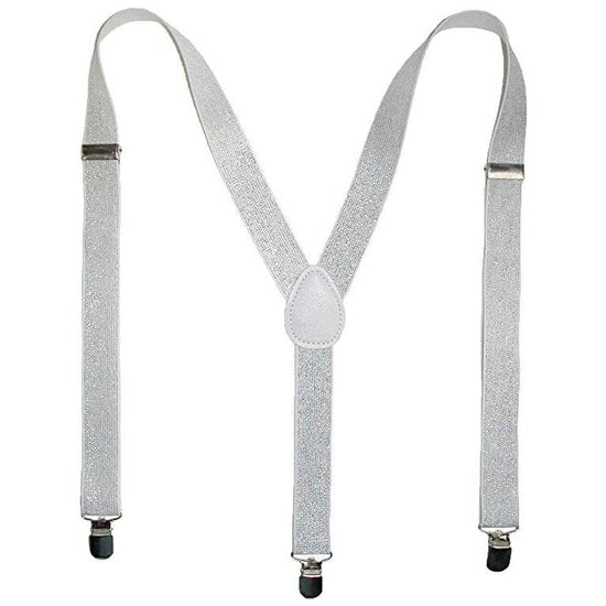 GLITTER SPARKLE SUSPENDERS Braces Clipon Elastic Y-Back Slim Adjustable  - White (Glitter)