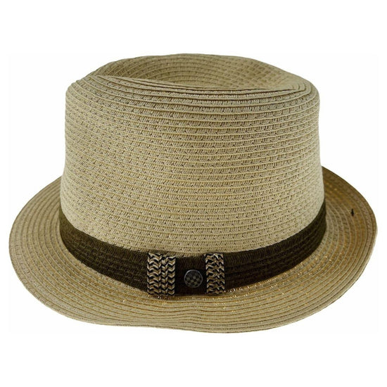 Dents Mens Straw Hat Toyo Trilby Fedora Summer Sun Stingy Brim  - Natural/Brown - L/XL