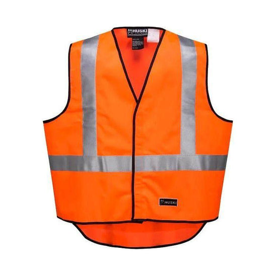 HUSKI Hi Vis Patrol Vest 3M Reflective Tape Safety Workwear High Visibility - Orange - L