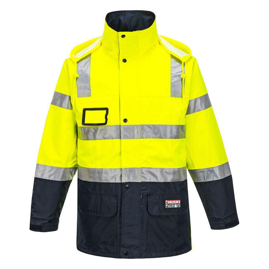 HUSKI Transit Hi Vis Waterproof Jacket Industrial Workwear Reflective UPF 50+ - Yellow - 5XL (127cm)