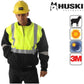 HUSKI Site Mens Hi Vis Wool Blend Bomber Jacket 3M Reflective Tape High Visibility - Yellow/Navy - 4XL