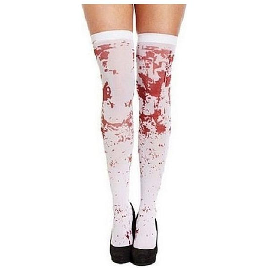 OVER THE KNEE SOCKS Fake Red Blood Stained Bloody Halloween Costume White Horror