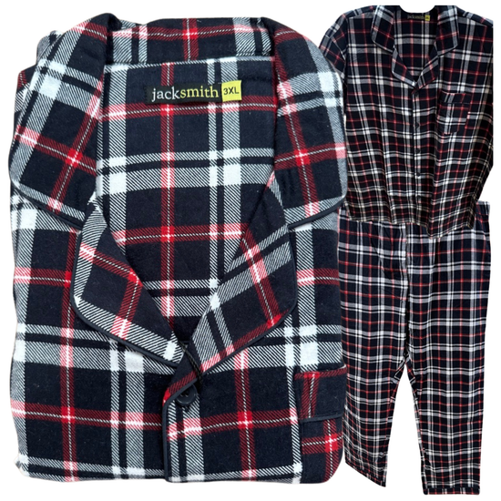 Mens Plus Size Flannelette Pyjamas 100% Cotton PJs Set Top Pants in Red Check - 4XL
