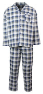 Mens Flannelette Pyjama Set Sleepwear Soft 100% Cotton PJs Two Piece - Light Blue Check - S