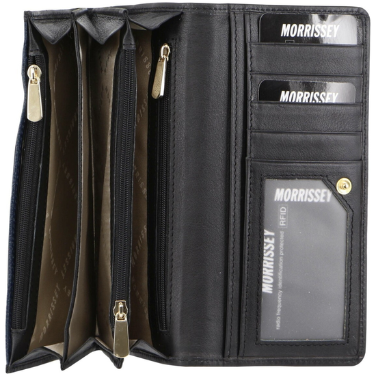 Morrissey Italian Structured Leather Flap Over Ladies Wallet - Black